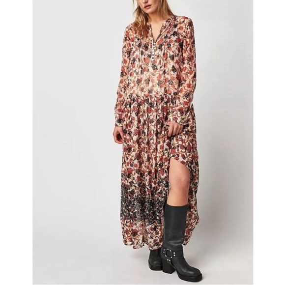 Free People Dresses & Skirts - Free People See It Through Pleated Front Dress Maxi Tea Combo Lined Fall Sz S